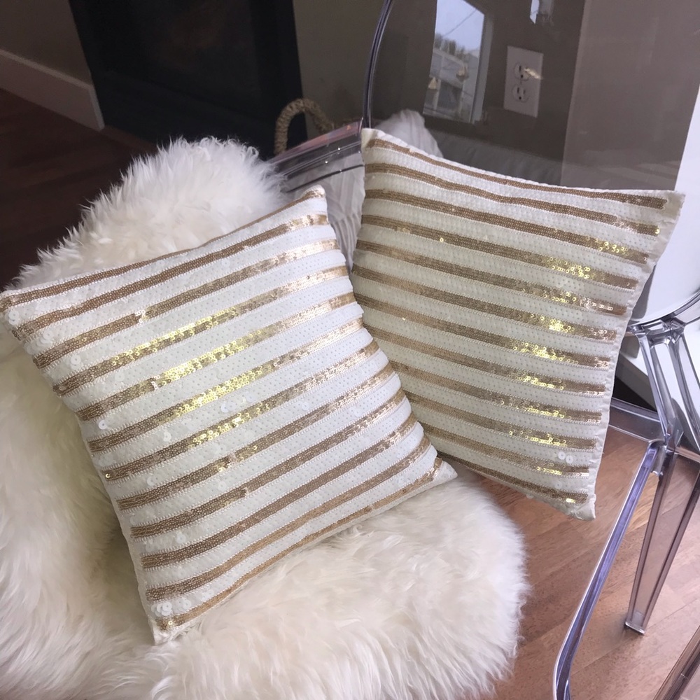 Gold/Ivory Sequin Accent Pillow - Picture 3 of 4